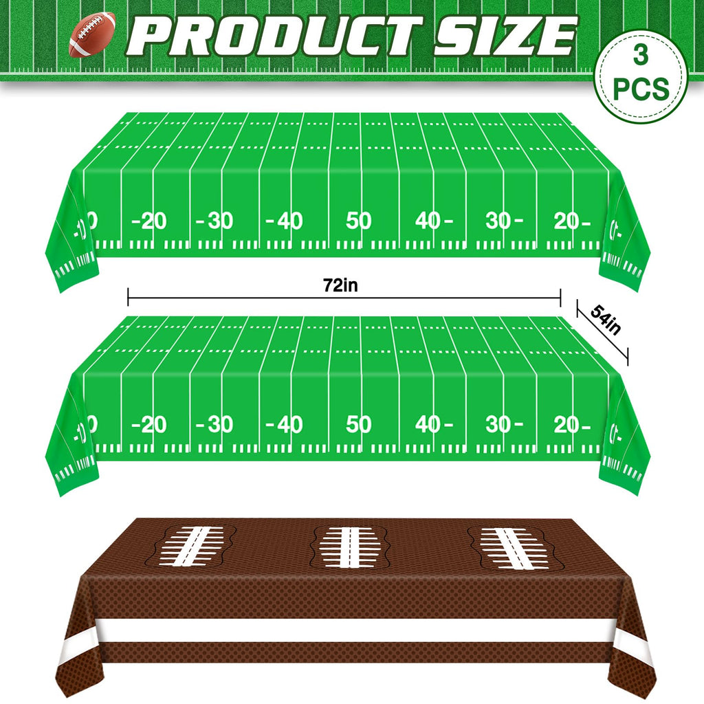 Esjay Football Party Decorations Supplies, Football Tablecloth Table Covers Disposable Plastic, Football Field Themed Birthday Decorations, 3 Pack (54x72inch), Green Green Brown