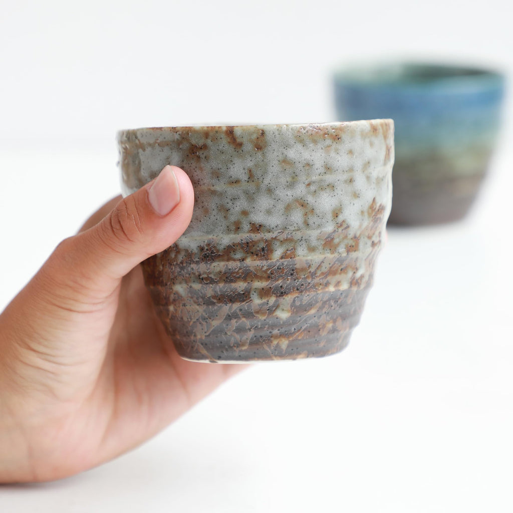 Asayu Japan Handpainted Glazed Ceramic Tea Cups Set of 2 6.7oz (200ml), Made in Japan MIno Ware Pottery Glass for Hot and Cold Drinks - 2PCS Mino Glaze Tea Cup Set