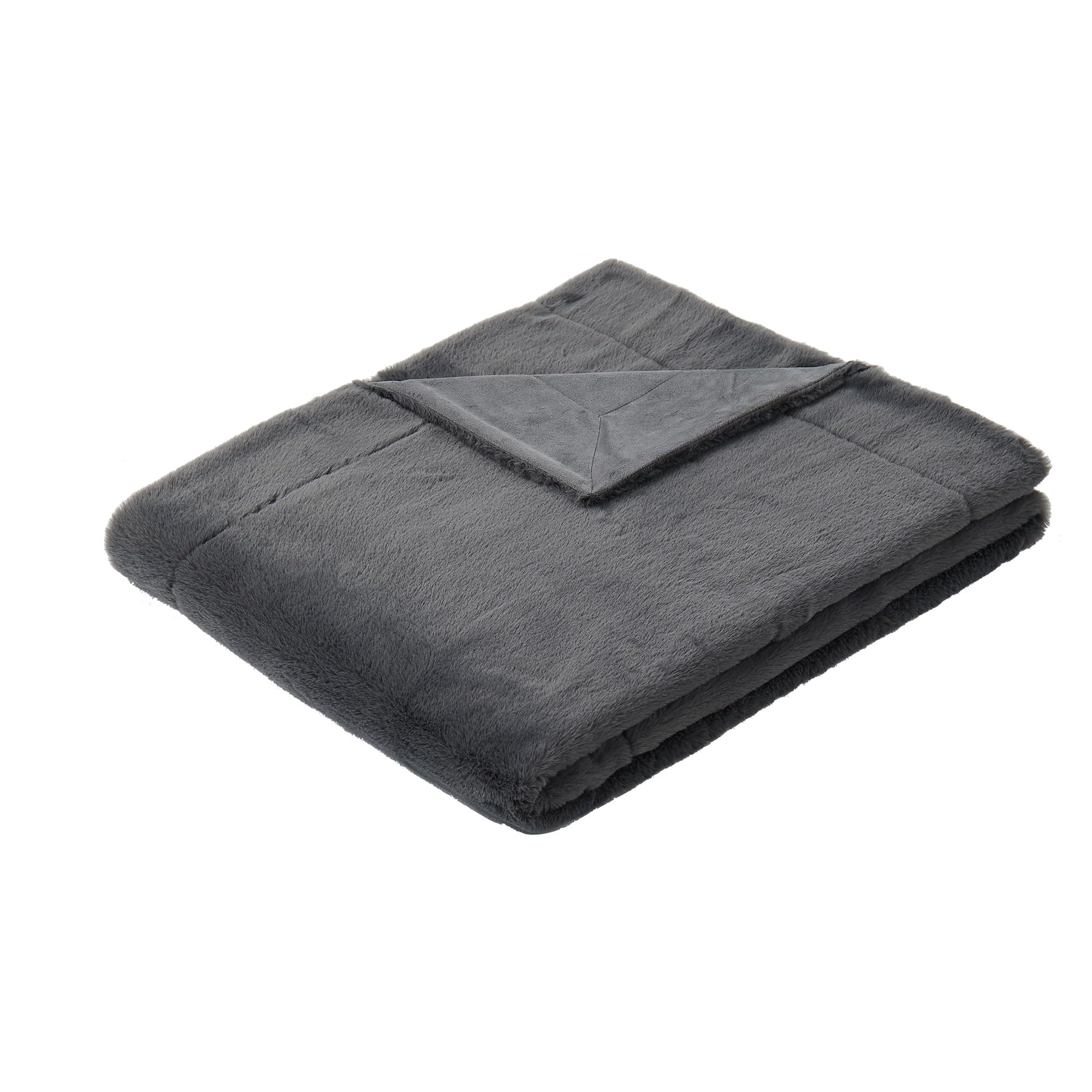 Vince Camuto Faux Rabbit Fur Grey Polyester 1-Piece 60x70 Throw Blanket, Solid Color, 100% Polyester, for Men and Women, Oeko-TEX Certified Confidence