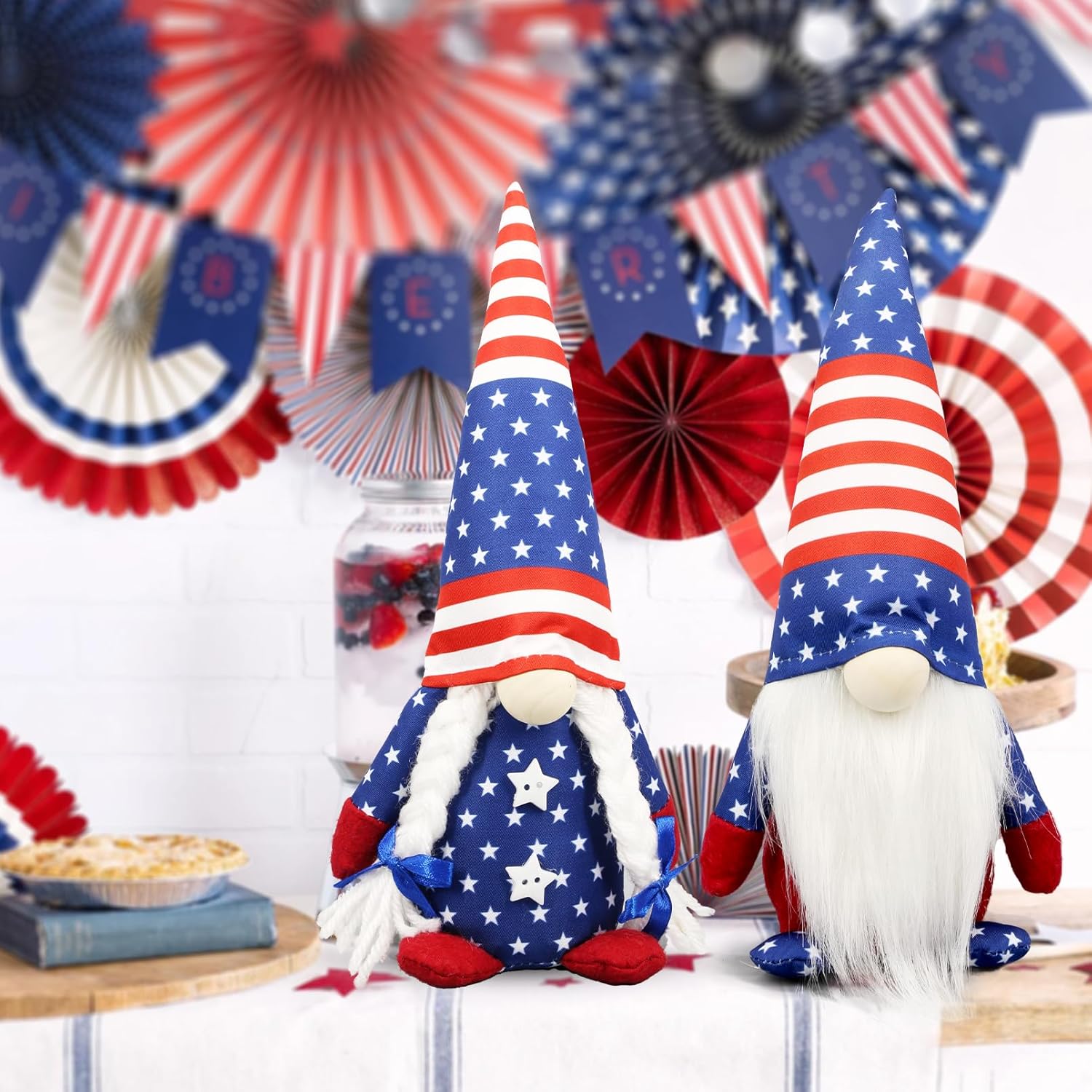 Regine Switzerland Patriotic USA Gnomes - 250th Anniversary Home Decor - Red, White & Blue Figurines for 4th of July Celebrations