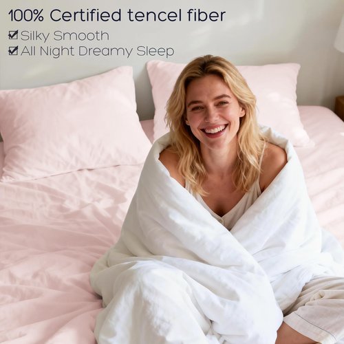 Homilay Tencel Lyocell 4 Pieces Queen Sheet Set, Silky Soft, Cooling & Wrinkle-Free - Oeko-TEX Certified - Deep Pocket Fits 16" Mattress, Marshmallow Pink