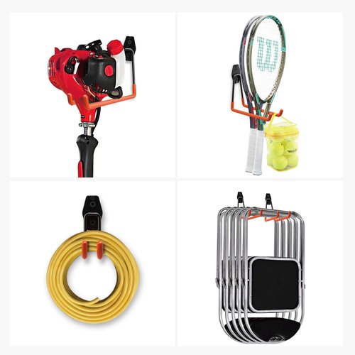 Garage Hooks - Heavy Duty Wall Storage Hanger | 12 Pack with Extension Cord Straps for Tools & Bikes (Orange)