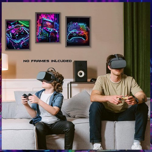 BGFCE Game Room Decor - Set of 3 Neon Gaming Canvas Wall Art for Boys' Bedrooms | 12x16 Inch Unframed