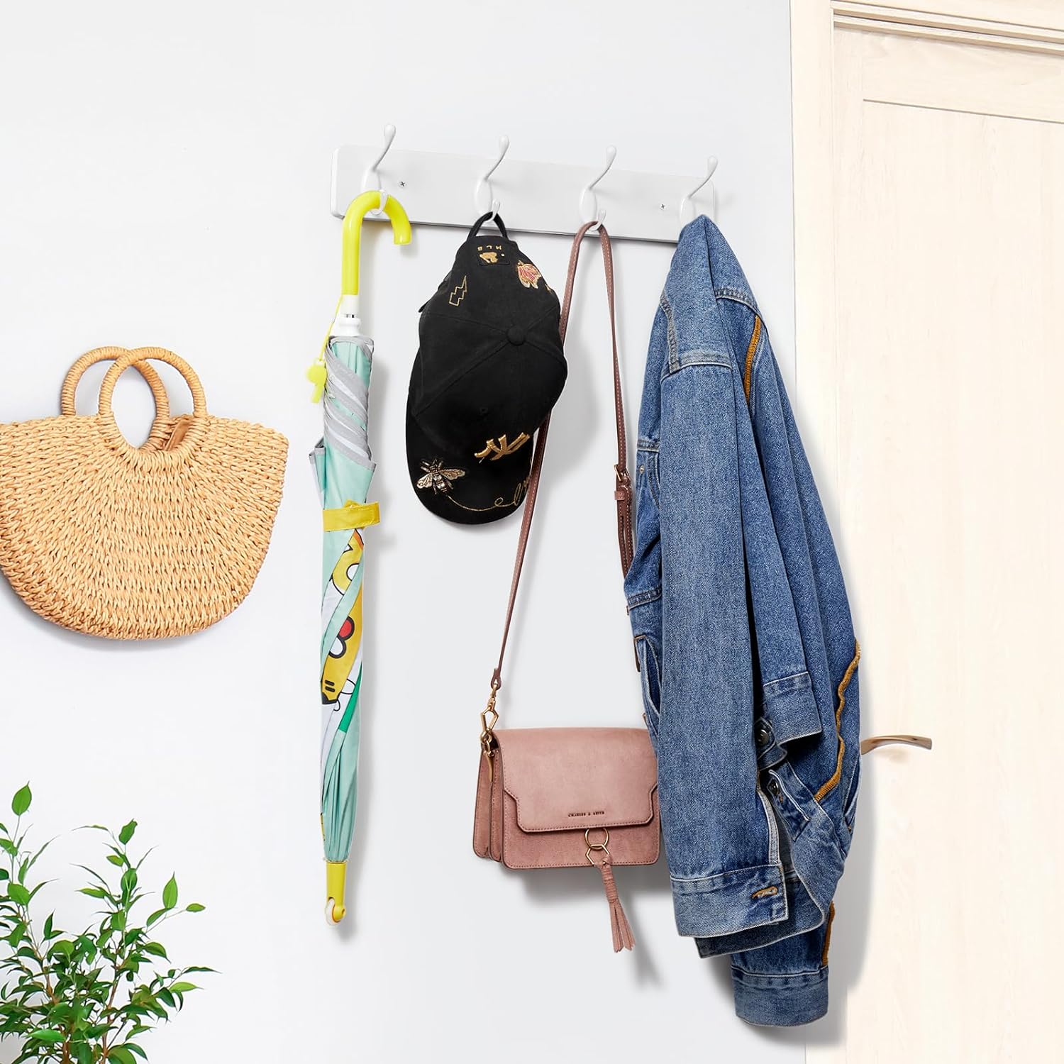 OUTNILI Wall-Mounted Broom Holder & Coat Rack - Space-Saving Organizer Bundle