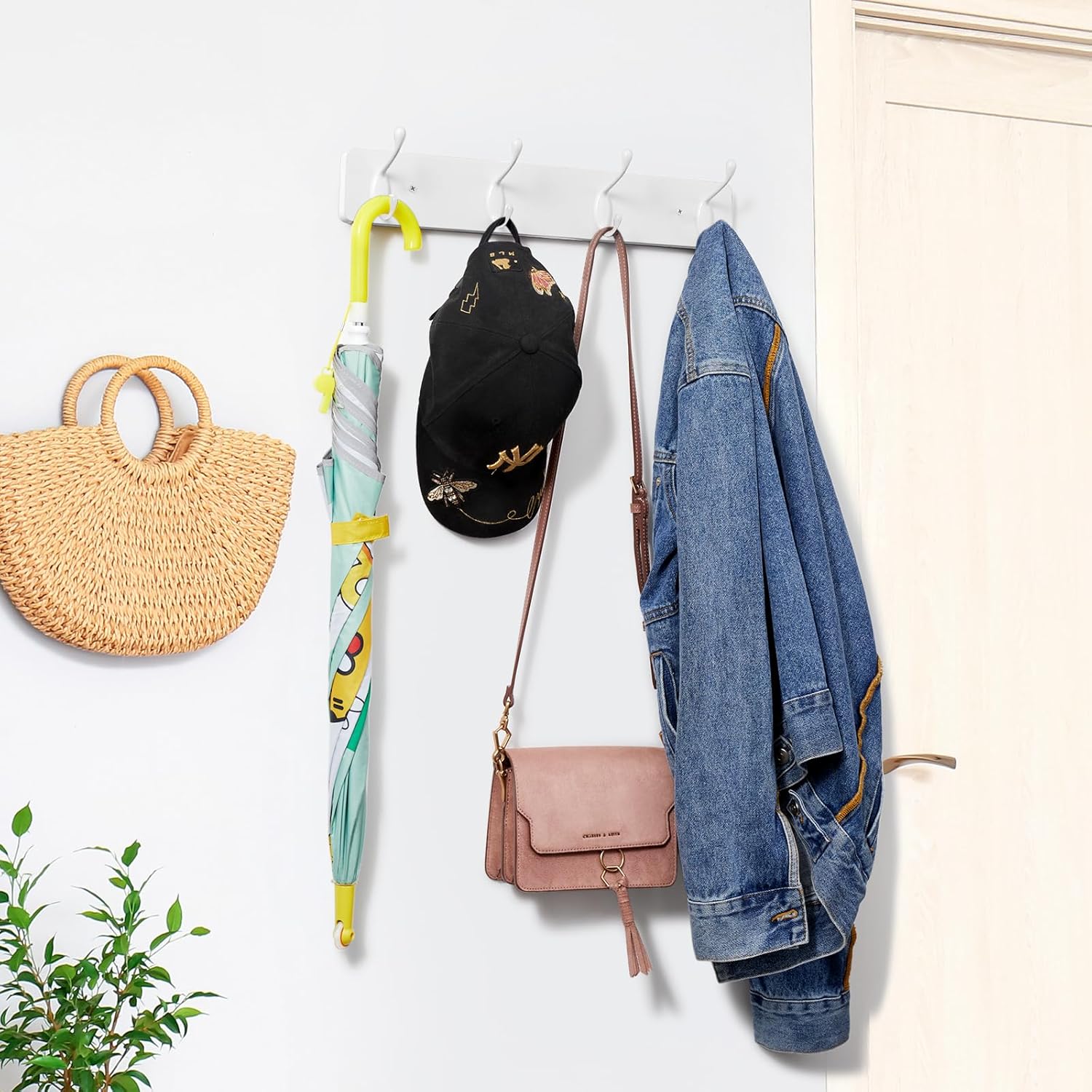 OUTNILI Heavy Duty Coat Rack - Wall-Mounted Hooks for Jackets, Hats, and Sunglasses | White Finish for Entryway and Mudroom