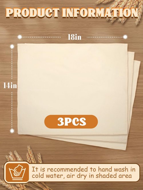 3pcs 100% cotton Tea Towels for Baking Sourdough - 14" x 18'' Unbleached Bread Basket Flour Sack Towels, Proofing Cover Cloth for Dough Raising, Bread Making Accessories Bakers Gift