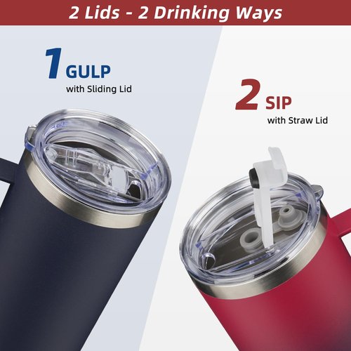 BJPKPK Insulated Coffee Mug with 2 Lids, 25oz Stainless Steel Insulated Tumbler with Handle, Double Wall Vacuum Coffee Cups, BPA Free Travel Mug for Coffee, Tea and Drinks, Red