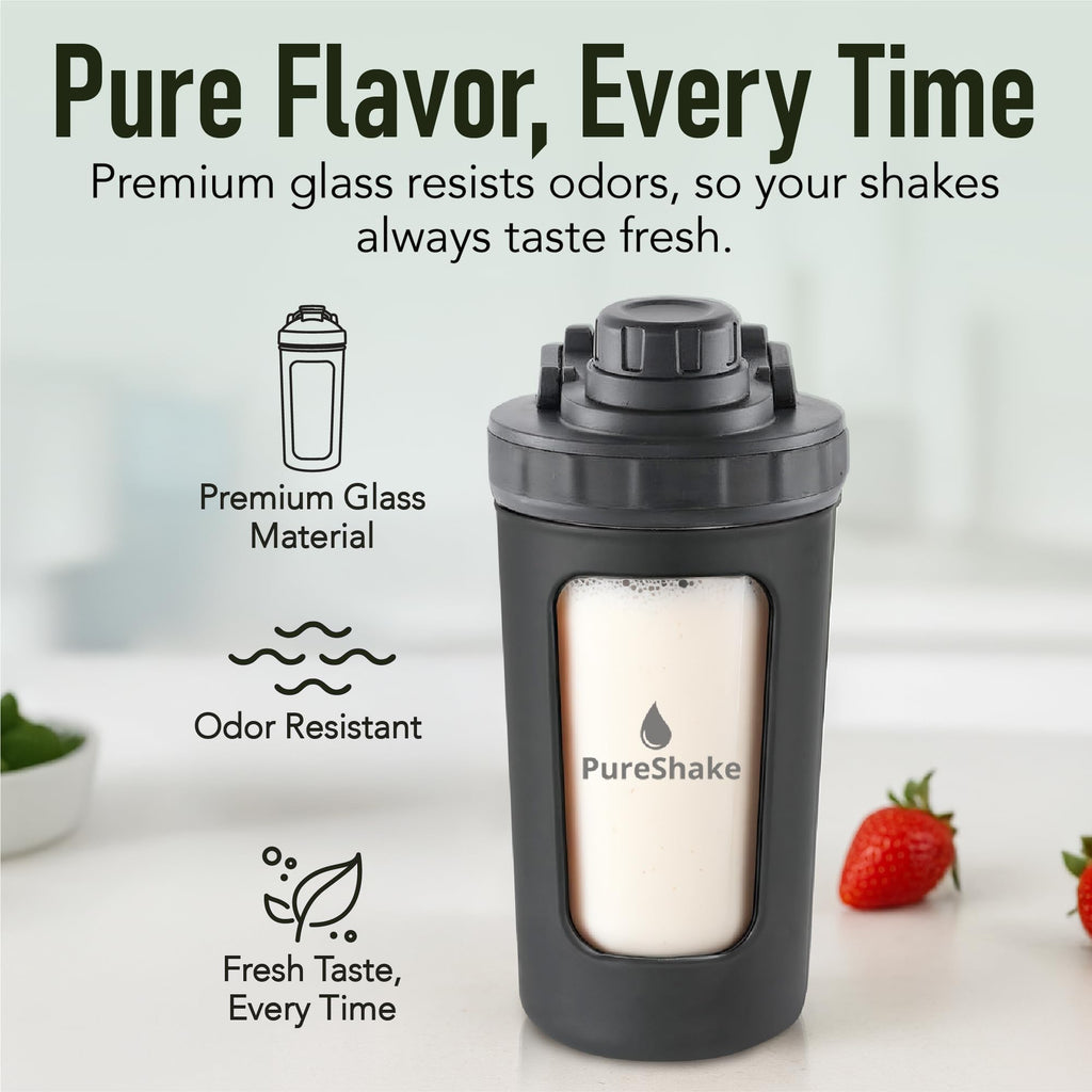 Paddi Glass Shaker Bottle for Protein - Odorless, BPA Free, Leak-Proof - 20 OZ | Graduated Ideal Fitness, Milkshake and Smoothies