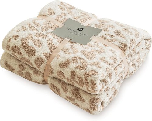 MH MYLUNE HOME Ultra Soft Leopard Throw Blanket (50x60 inches) Khaki Microfiber Blankets Plush Warm Reversible Cheetah Blanket Leopard Pattern Throw for Couch Bed Sofa, Khaki, 50"x60", 410GSM