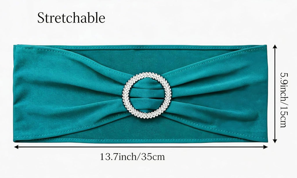 Skiennix 50 Pack Dark Turquoise Chair Sashes - Stylish Bows for Weddings & Events | Teal Chair Bands with Buckles