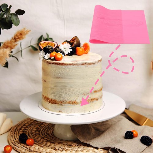 Hariendny Fondant Woodgrain Impression Mat Fondant Silicone Lace Mold Fondant Wood Texture Mat Silicone Cake Fondant Mat Fondant Embossed Craft Tools for Cakes Decorating(17 x 9 inches), Pink
