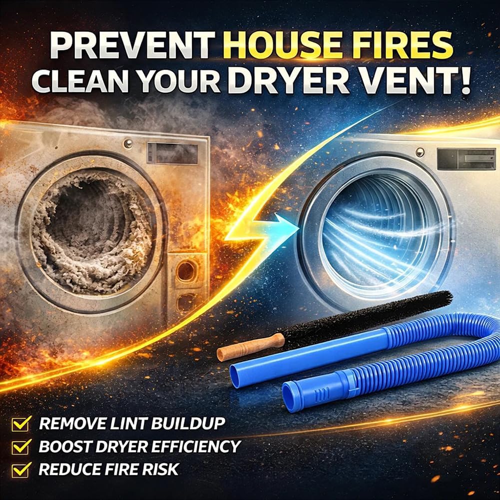 Upgraded Dryer Vacuum Hose Attachment - Universal Lint Removal Tool with Long Flexible Hose & Brush (Blue)