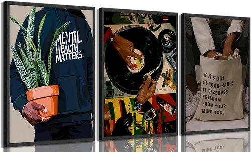 Black Men Wall Art Set of 3 | African American DJ Poster Prints | Stylish 12x16in Decor for Living Room & Bedroom
