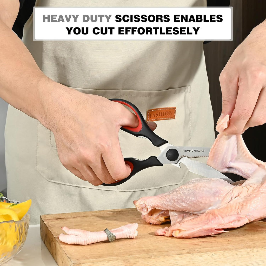 Skiennix Heavy Duty Kitchen Shears - All-Purpose Scissors with Serrated Blades & Nutcracker Function | Dishwasher Safe