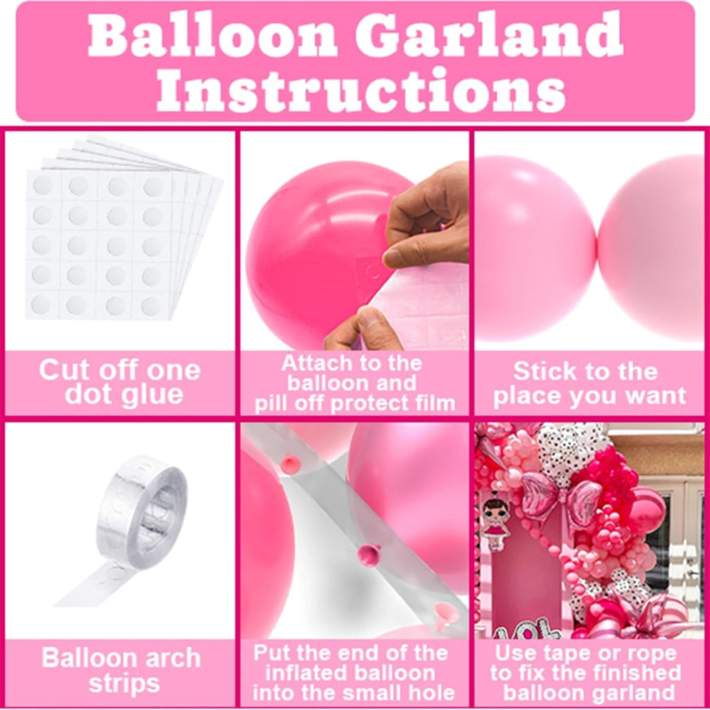 NISOCY Pink Balloons Garland Arch Kit - 124pcs Hot Pink Metallic Balloons for Valentine's Day & Birthday Decor