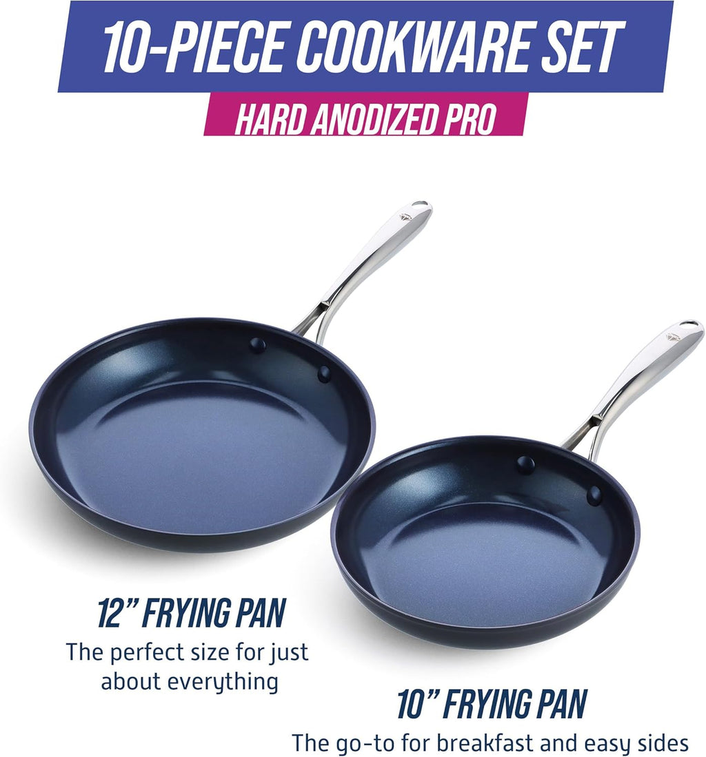 Blue Diamond Cookware Nonstick Frying Pan Skillet Set - 10" & 12" | PFAS-Free, Dishwasher & Oven Safe, Grey