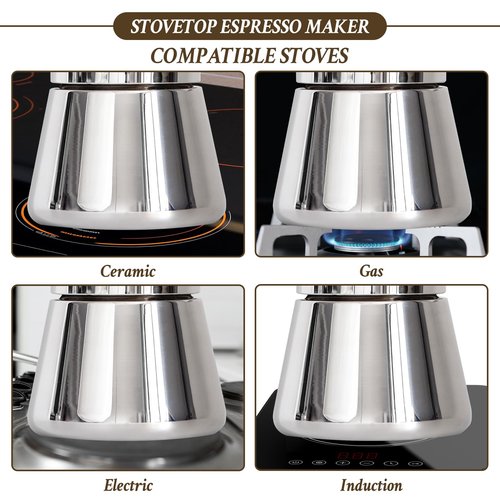 LAOION Stovetop Espresso Maker, 4Cup 6.8 oz Moka Pot, Stainless Steel Cuban and Italian Coffee Maker for Cafetera Cubana, Greca De Cafe Induction Stovetop Compatible, Coffee Gift for Home Travel