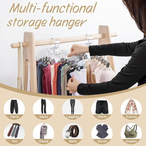 Imncya Legging Hanger - 2 Pack Plastic Yoga Pants Organizer with 14 Clips | Space-Saving Closet Storage (Large Clear)