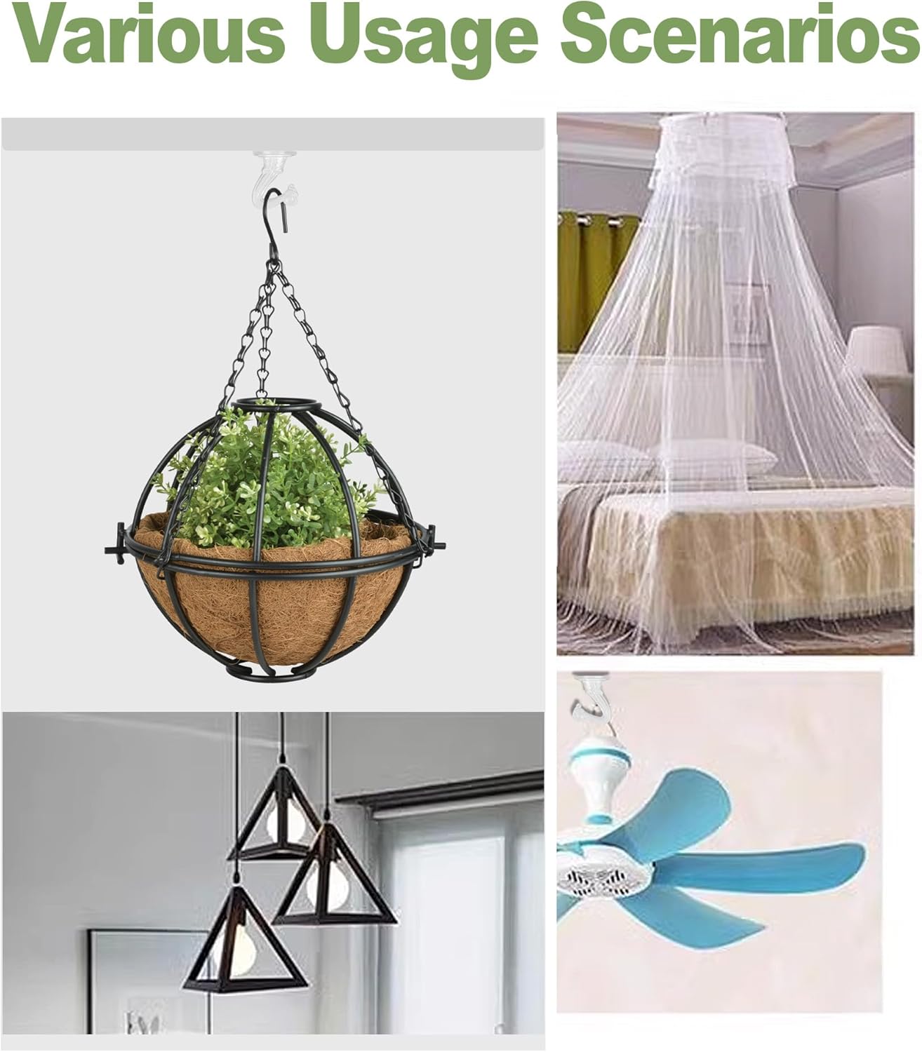 Aidoclip Ceiling Hooks - 6 Pcs Heavy-Duty Metal Plant Hangers for Indoor & Outdoor Use