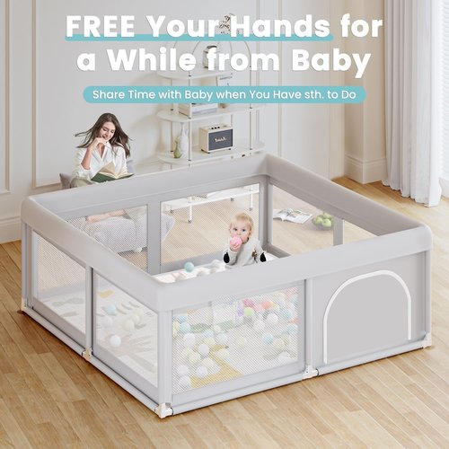 Hiaksedt Baby Playpen - Safe Play Area with Mat & Ocean Balls | 50 x 50 Inch for Babies & Toddlers