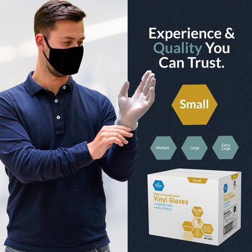 MED PRIDE Clear Vinyl Exam Gloves Medium 1000 Count Latex-Free Ultra Strong Disposable Powder-Free Plastic Gloves for Healthcare and Food Service Use