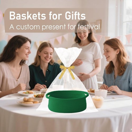 JMvicyroam Woven Storage Baskets - Small Rope Bins with Handles for Organizing | Green | 2 Pack