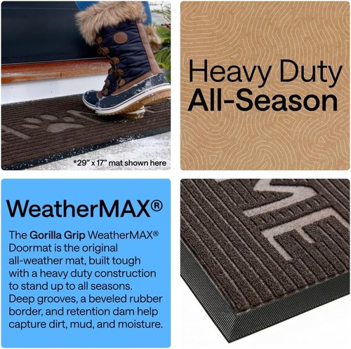 GORILLA GRIP Waterproof All-Season WeatherMAX Doormat | 35x23 Natural Rubber, Stain & Fade Resistant, Easy Clean Espresso