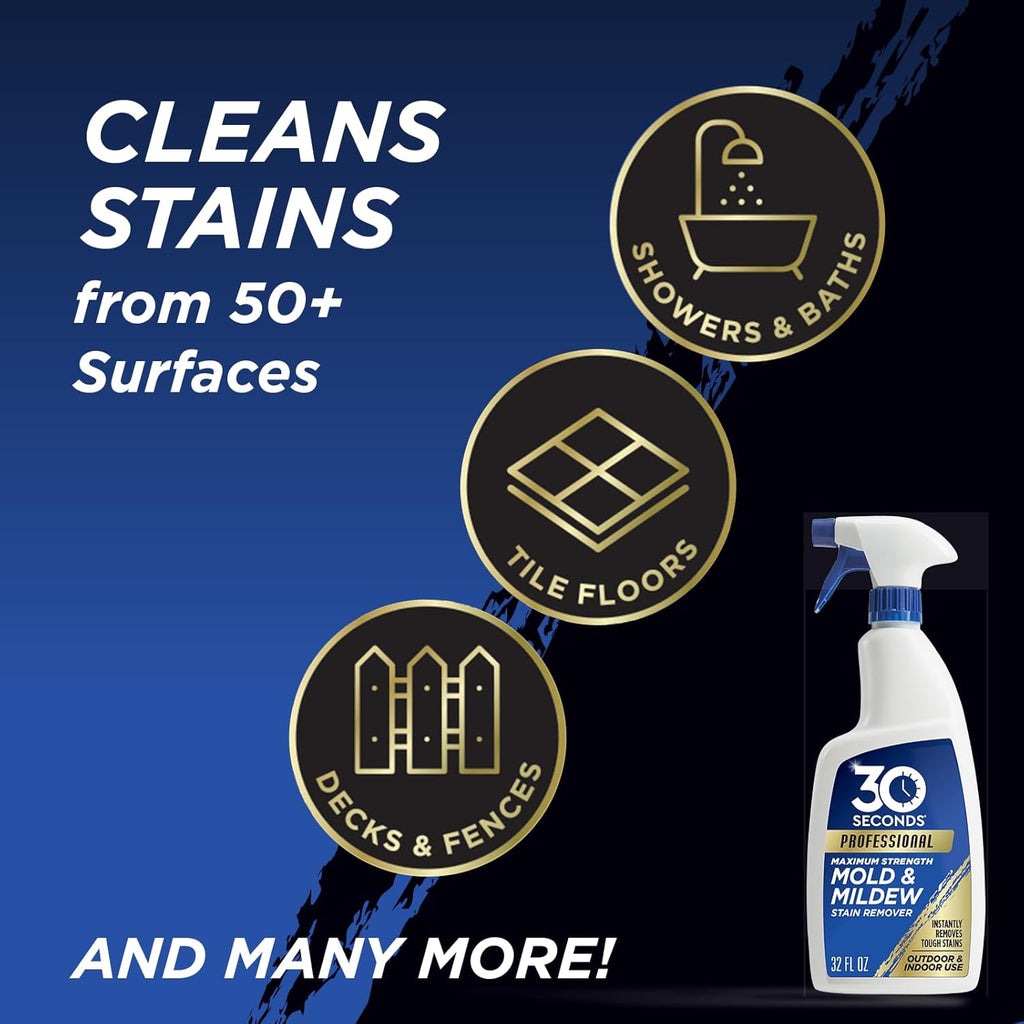 30 SECONDS Pro Mold and Mildew Stain Remover - Scrub-Free Formula for Instant Brightness | 32 Fl. Oz.