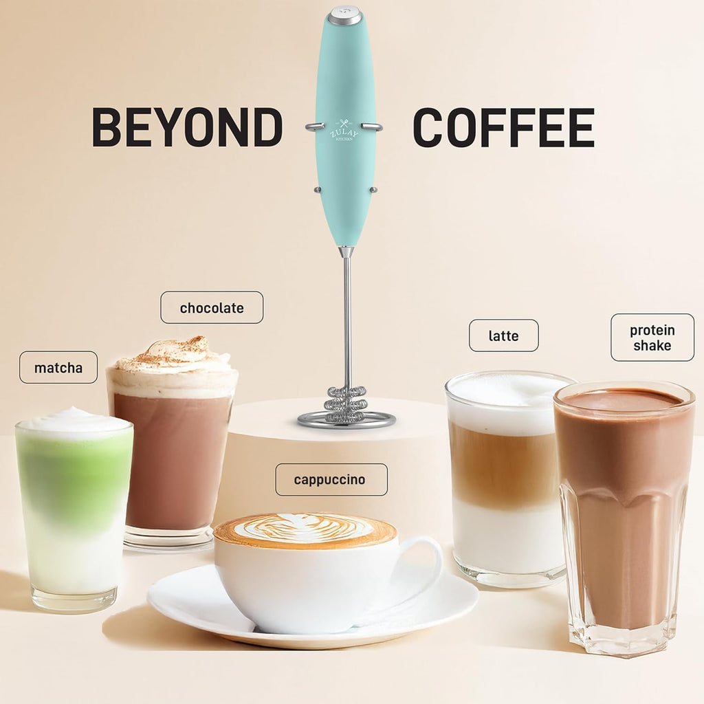 Zulay Kitchen Tornado Triple Whisk Milk Frother - Handheld Foam Maker for Coffee & Lattes | Mint Color with 4 Duracell Batteries