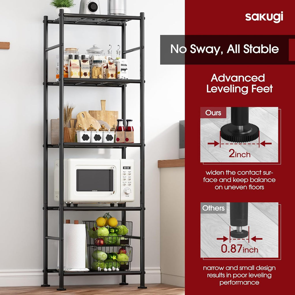 Sakugi 5-Tier Storage Shelves - Heavy Duty Metal Organizer for Garage, Pantry & Closet | 18.4" W x 12.6" D x 57.4" H, Black