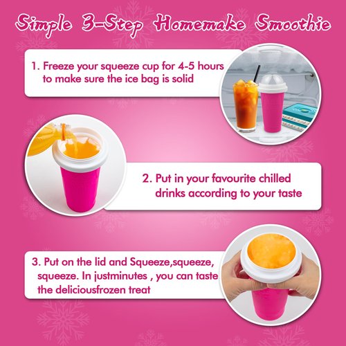 3PCS Slushie Maker Cup - DIY Magic Quick Frozen Smoothies Cups for Homemade Milk Shake Ice Cream Maker, Portable Cooling Cup, Double Layer Squeeze Slushy Maker Cup, Birthday Gifts for Kids Family