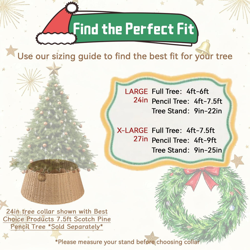 OIAHOMY Christmas Tree Collar, Wicker Holiday Tree Skirt & Stand Base Cover,Paper Rope Christmas Decor, Natural-24 inch
