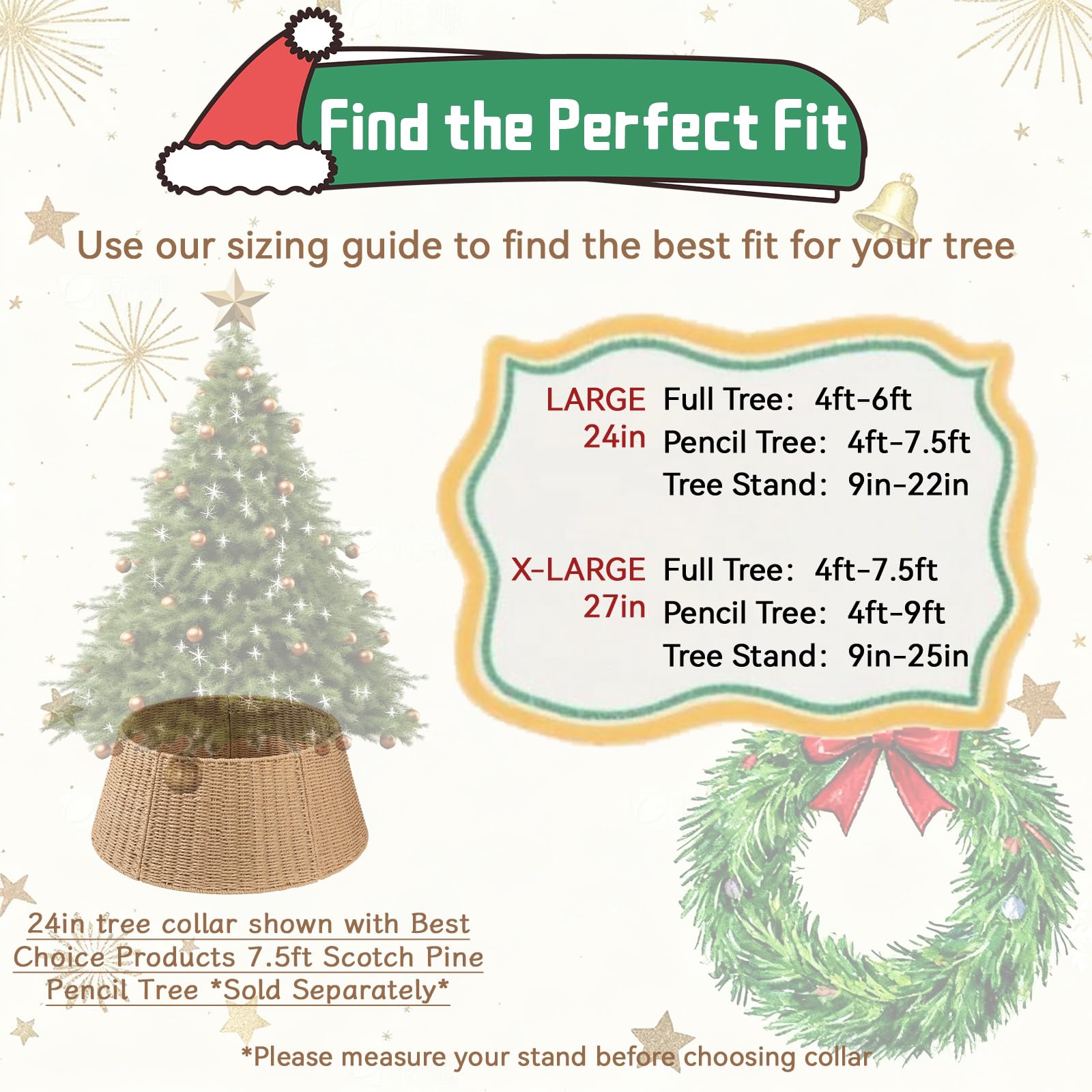 OIAHOMY Christmas Tree Collar, Wicker Holiday Tree Skirt & Stand Base Cover,Paper Rope Christmas Decor, Natural-24 inch