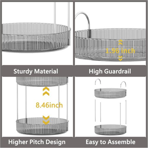 Asayuee 360 Rotating Makeup Organizer - Large 3-Tier Storage for Bathroom & Cosmetics | Grey