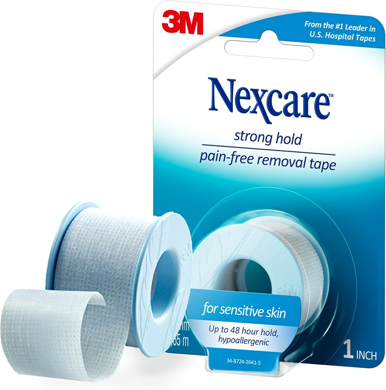 Nexcare Pain-Free Tape - Strong Adhesive for Sensitive Skin | Easy Tear, 1 Roll