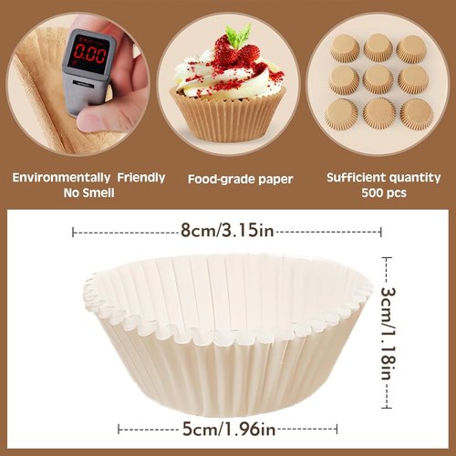 Bake Choice White Cupcake Liners - 500 Pcs Non-Stick, Greaseproof Baking Wrappers for Muffins