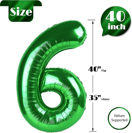 Green 6 Balloon | 40-Inch Number Balloon for 6th Birthday & St. Patrick's Day Decorations