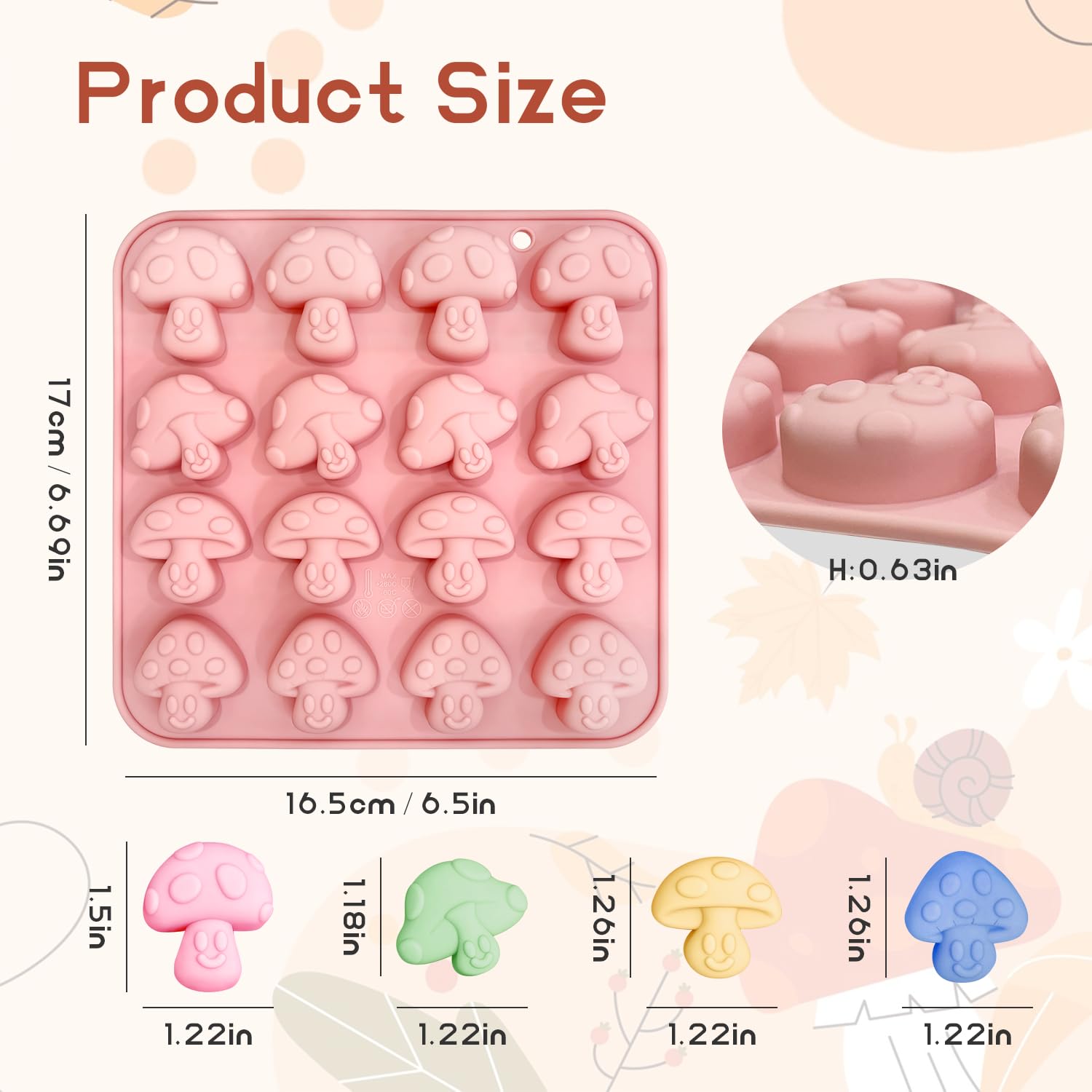2PCS Mushroom Silicone Mold with 2 Droppers - 16 Cavity 3D Cute Mushroom Gummy Molds for Chocolate Candy Soap Resin - Fondant Gummy Cookie Candle DIY Crafts