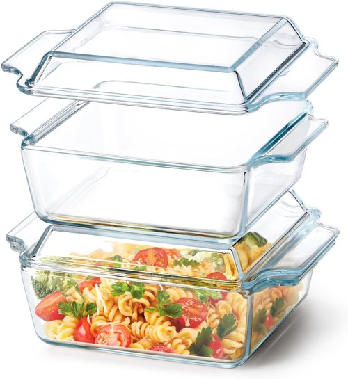 Glass Casserole Dish Set by [Brand Name] - Oven Safe Mini Square 6in x 6in with Glass Lid