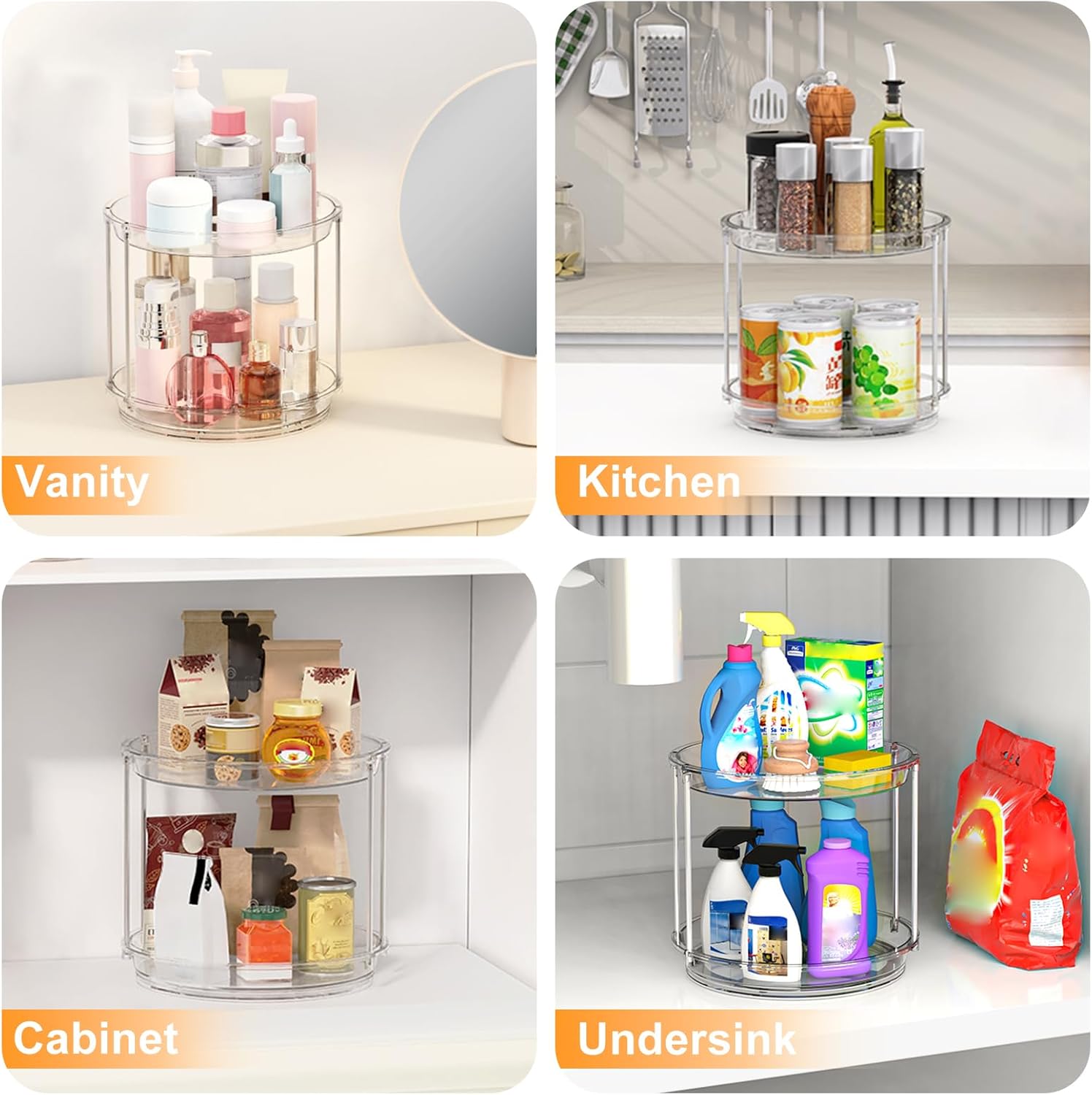 Skiennix 360 Rotating Makeup Organizer - 2-Tier Clear Vanity Turntable for Skincare & Perfume