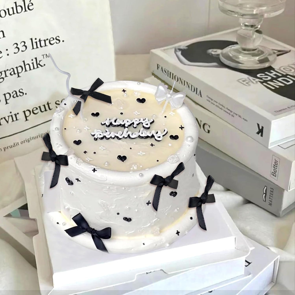 Skiennix Black Bow Cupcake Toppers - 40 Pcs Elegant Picks for Weddings, Birthdays & Baby Showers