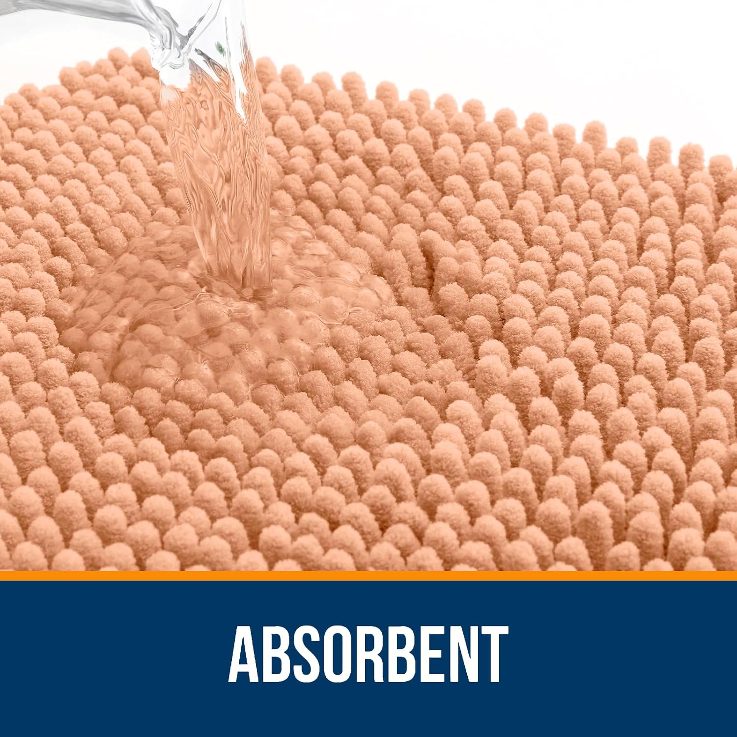 OLANLY Bathroom Runner Rugs - Extra Soft Chenille Bath Mats | Quick Dry, Machine Washable, 44x24, Peach