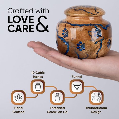 Wood Pet Urns for Dog/Cat Ashes - Small 10 Cu/in Resin Decorative Urn for Ashes for Dog, Urns for Cats - Pet Memorial Remembrance Box - Blue, Small