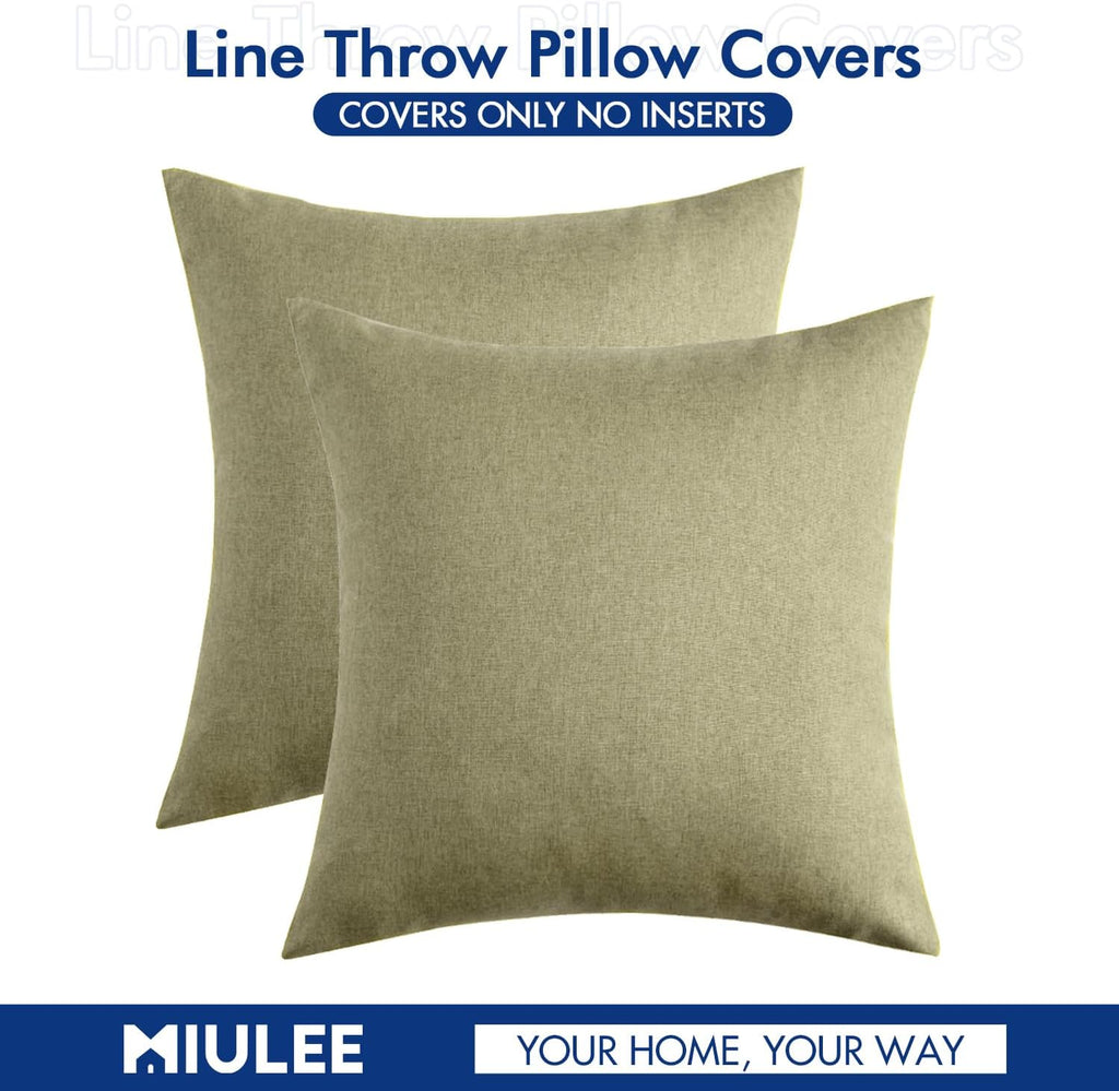 MIULEE Decorative Outdoor Throw Pillow Covers - Waterproof Faux Linen Cushion Cases | 20x20 Inch Light Olive Green (Pack of 2)