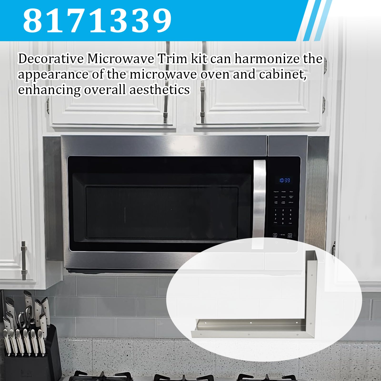 8171339 Microwave Filler Kit 15.75 L x 10.9 W x 3 H Gap Cover for Over-the-Range Ovens Anti-Rust & Durable Replaces Whirlpool GE LG Microwave Trim Kit