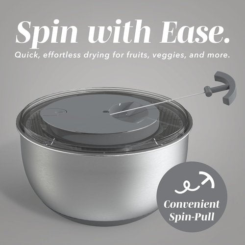 COOK WITH COLOR Stainless Steel Salad Spinner - 5 Qt Lettuce Washer & Vegetable Dryer | Non-Slip Base & Auto Stop Brake
