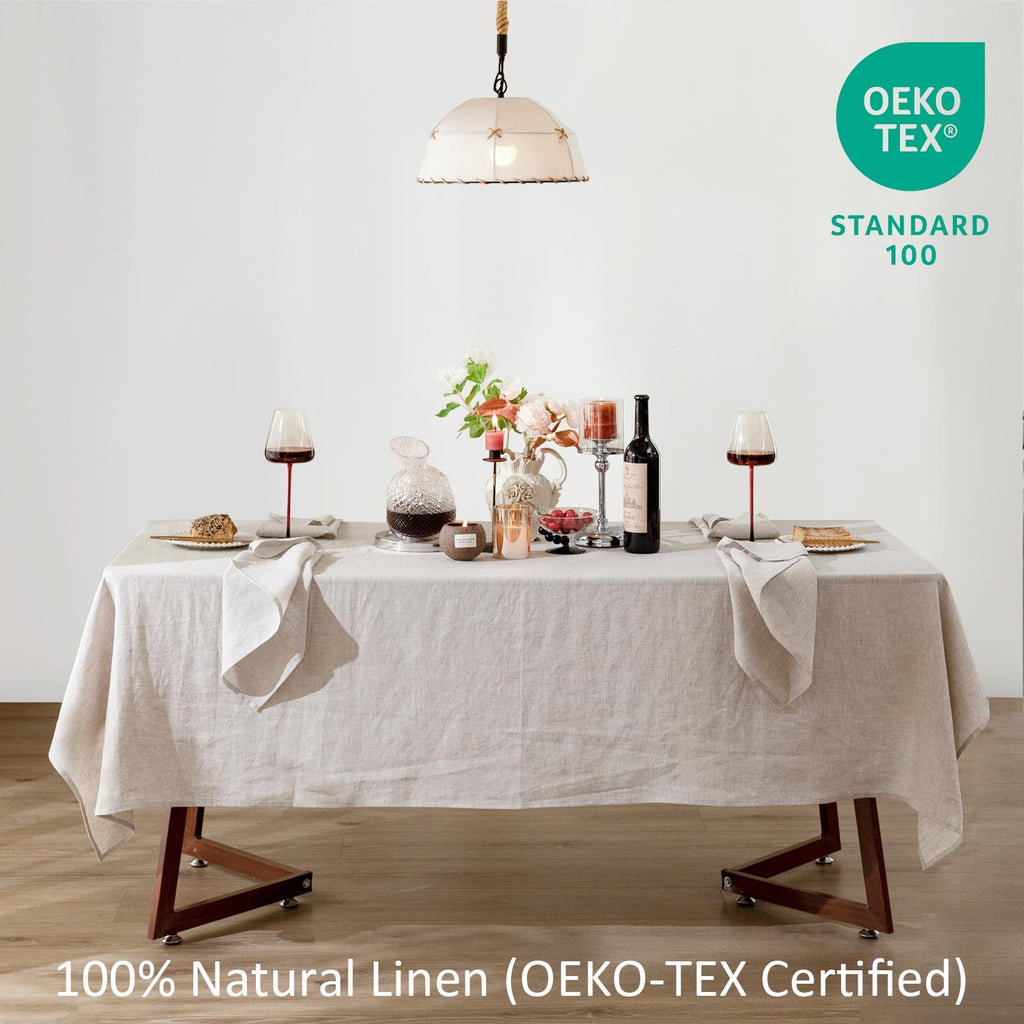 Talasily Linen Tablecloth 100% Pure Linen Table Cloth 60x108 Inches Rectangle Tablecloths Washable Cloths for Kitchen, Dining, Buffet Parties, Holidays, Picnic, Weddings and Restaurants-Natural Linen