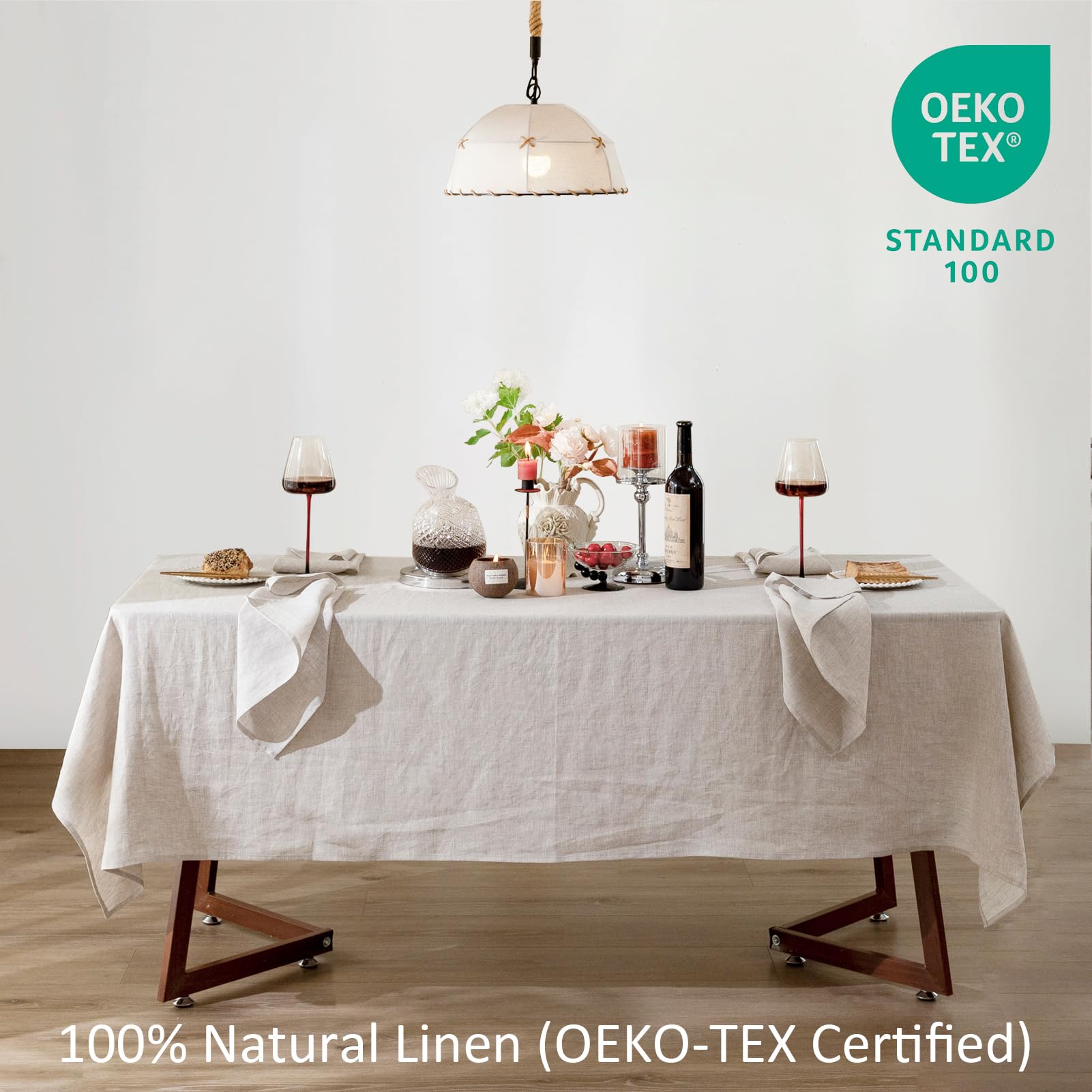 Talasily Linen Tablecloth 100% Pure Linen Table Cloth 60x108 Inches Rectangle Tablecloths Washable Cloths for Kitchen, Dining, Buffet Parties, Holidays, Picnic, Weddings and Restaurants-Natural Linen