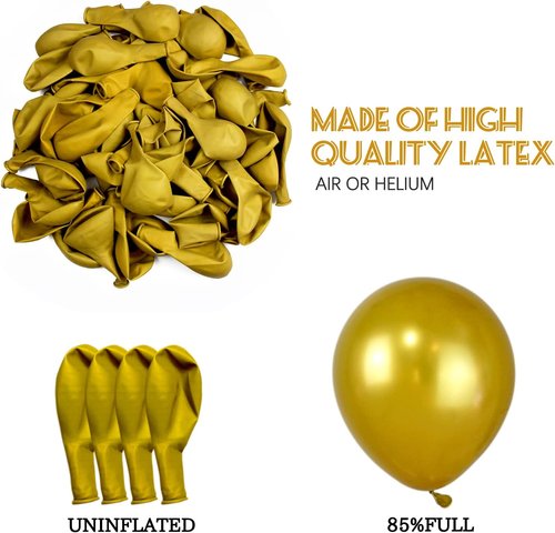 Gold Metallic Balloons - 12 Inch Latex Helium Balloons | 100pcs for Birthday & Wedding Decor