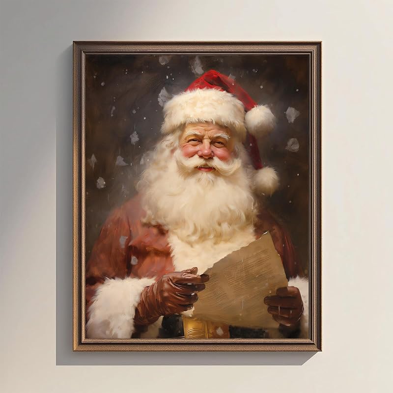 Santa Reading Book Vintage Christmas Wall Art 8x10in - Unframed Canvas Poster, Variation: Santa Claus+10"L x 8"W